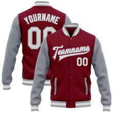 Laden Sie das Bild in den Galerie-Viewer, Custom Crimson White-Gray Bomber Full-Snap Varsity Letterman Two Tone Jacket
