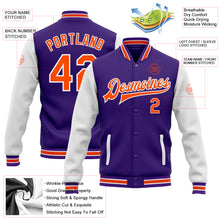 Load image into Gallery viewer, Custom Purple Orange-White Bomber Full-Snap Varsity Letterman Two Tone Jacket
