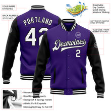 Laden Sie das Bild in den Galerie-Viewer, Custom Purple White-Black Bomber Full-Snap Varsity Letterman Two Tone Jacket
