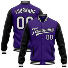 Laden Sie das Bild in den Galerie-Viewer, Custom Purple White-Black Bomber Full-Snap Varsity Letterman Two Tone Jacket
