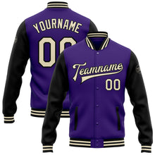 Load image into Gallery viewer, Custom Purple Cream-Black Bomber Full-Snap Varsity Letterman Two Tone Jacket
