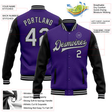 Load image into Gallery viewer, Custom Purple Gray-Black Bomber Full-Snap Varsity Letterman Two Tone Jacket

