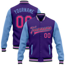 Charger l&#39;image dans la galerie, Custom Purple Pink Light Blue-Black Bomber Full-Snap Varsity Letterman Two Tone Jacket
