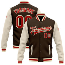 Load image into Gallery viewer, Custom Brown Red-Cream Bomber Full-Snap Varsity Letterman Two Tone Jacket
