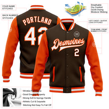 Load image into Gallery viewer, Custom Brown White-Orange Bomber Full-Snap Varsity Letterman Two Tone Jacket
