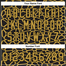 Load image into Gallery viewer, Custom Black Old Gold Spotted 3D Pattern Design Bomber Full-Snap Varsity Letterman Jacket
