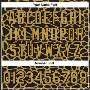 Custom Black Old Gold Spotted 3D Pattern Design Bomber Full-Snap Varsity Letterman Jacket