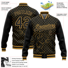 Load image into Gallery viewer, Custom Black Old Gold Check And Tiger 3D Pattern Design Bomber Full-Snap Varsity Letterman Jacket

