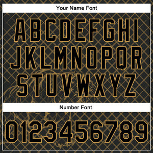 Custom Black Old Gold Check And Tiger 3D Pattern Design Bomber Full-Snap Varsity Letterman Jacket