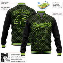 Laden Sie das Bild in den Galerie-Viewer, Custom Black Neon Green Check And Tiger 3D Pattern Design Bomber Full-Snap Varsity Letterman Jacket
