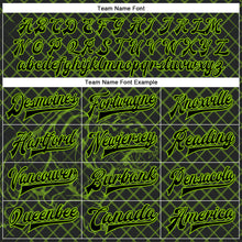 Laden Sie das Bild in den Galerie-Viewer, Custom Black Neon Green Check And Tiger 3D Pattern Design Bomber Full-Snap Varsity Letterman Jacket
