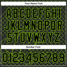 Laden Sie das Bild in den Galerie-Viewer, Custom Black Neon Green Check And Tiger 3D Pattern Design Bomber Full-Snap Varsity Letterman Jacket
