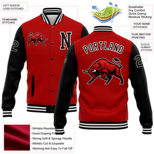 Custom Red Black-White 3D Pattern Design Bomber Full-Snap Varsity Letterman Jacket