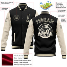 Load image into Gallery viewer, Custom Black Cream Bomber Full-Snap Varsity Letterman Two Tone Jacket
