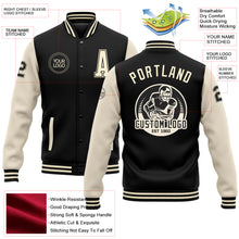 Load image into Gallery viewer, Custom Black Cream Bomber Full-Snap Varsity Letterman Two Tone Jacket
