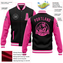 Laden Sie das Bild in den Galerie-Viewer, Custom Black Pink-White Bomber Full-Snap Varsity Letterman Two Tone Jacket
