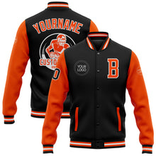 Laden Sie das Bild in den Galerie-Viewer, Custom Black Orange-White Bomber Full-Snap Varsity Letterman Two Tone Jacket
