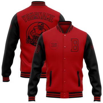 Custom Red Black Bomber Full-Snap Varsity Letterman Two Tone Jacket