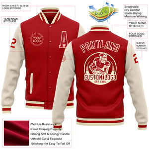Custom Red Cream Bomber Full-Snap Varsity Letterman Two Tone Jacket
