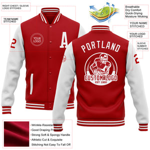 Custom Red White Bomber Full-Snap Varsity Letterman Two Tone Jacket