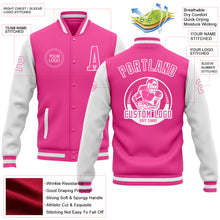 Laden Sie das Bild in den Galerie-Viewer, Custom Pink White Bomber Full-Snap Varsity Letterman Two Tone Jacket
