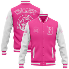 Laden Sie das Bild in den Galerie-Viewer, Custom Pink White Bomber Full-Snap Varsity Letterman Two Tone Jacket
