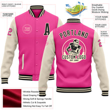 Laden Sie das Bild in den Galerie-Viewer, Custom Pink Black-Cream Bomber Full-Snap Varsity Letterman Two Tone Jacket
