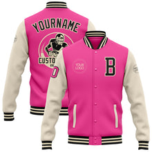 Laden Sie das Bild in den Galerie-Viewer, Custom Pink Black-Cream Bomber Full-Snap Varsity Letterman Two Tone Jacket
