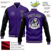 Charger l&#39;image dans la galerie, Custom Purple Black Bomber Full-Snap Varsity Letterman Two Tone Jacket
