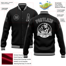 Load image into Gallery viewer, Custom Black White Bomber Full-Snap Varsity Letterman Jacket
