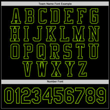 Laden Sie das Bild in den Galerie-Viewer, Custom Black Neon Green Bomber Full-Snap Varsity Letterman Jacket
