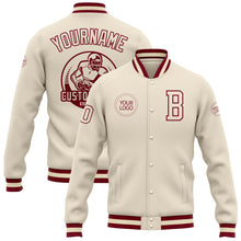 Laden Sie das Bild in den Galerie-Viewer, Custom Cream Maroon Bomber Full-Snap Varsity Letterman Jacket
