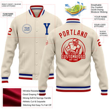 Laden Sie das Bild in den Galerie-Viewer, Custom Cream Royal-Red Bomber Full-Snap Varsity Letterman Jacket
