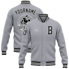 Laden Sie das Bild in den Galerie-Viewer, Custom Gray Black-White Bomber Full-Snap Varsity Letterman Jacket
