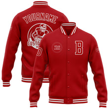 Laden Sie das Bild in den Galerie-Viewer, Custom Red White Bomber Full-Snap Varsity Letterman Jacket
