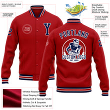 Load image into Gallery viewer, Custom Red Navy-White Bomber Full-Snap Varsity Letterman Jacket
