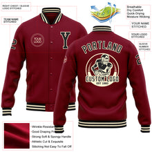 Load image into Gallery viewer, Custom Crimson Black-Cream Bomber Full-Snap Varsity Letterman Jacket
