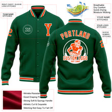 Load image into Gallery viewer, Custom Kelly Green Orange-White Bomber Full-Snap Varsity Letterman Jacket
