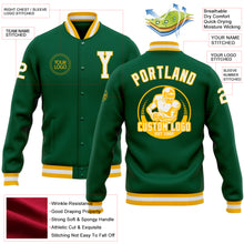 Load image into Gallery viewer, Custom Kelly Green White-Gold Bomber Full-Snap Varsity Letterman Jacket
