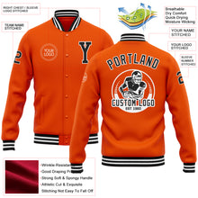 Laden Sie das Bild in den Galerie-Viewer, Custom Orange Black-White Bomber Full-Snap Varsity Letterman Jacket
