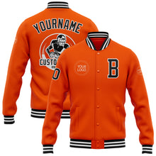 Laden Sie das Bild in den Galerie-Viewer, Custom Orange Black-White Bomber Full-Snap Varsity Letterman Jacket
