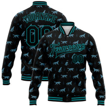 Load image into Gallery viewer, Custom Black Teal Wolf 3D Pattern Design Bomber Full-Snap Varsity Letterman Jacket
