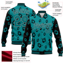 Laden Sie das Bild in den Galerie-Viewer, Custom Teal Black-White Wolf 3D Pattern Design Bomber Full-Snap Varsity Letterman Jacket
