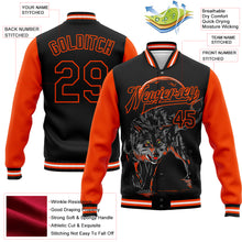 Laden Sie das Bild in den Galerie-Viewer, Custom Black Orange Wolf 3D Pattern Design Bomber Full-Snap Varsity Letterman Jacket
