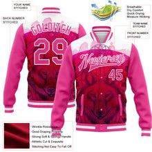 Laden Sie das Bild in den Galerie-Viewer, Custom Pink White Wolf With Dreamcatcher 3D Pattern Design Bomber Full-Snap Varsity Letterman Jacket
