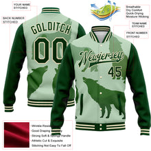 Laden Sie das Bild in den Galerie-Viewer, Custom Green Cream Wolf 3D Pattern Design Bomber Full-Snap Varsity Letterman Jacket
