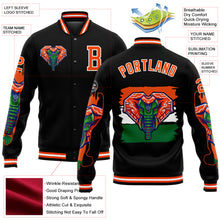 Load image into Gallery viewer, Custom Black Orange-White Elephant 3D Pattern Design Bomber Full-Snap Varsity Letterman Jacket
