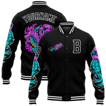 Load image into Gallery viewer, Custom Black White Dragon 3D Pattern Design Bomber Full-Snap Varsity Letterman Jacket
