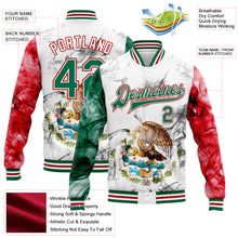 Load image into Gallery viewer, Custom White Kelly Green-Red Mexico 3D Bomber Full-Snap Varsity Letterman Jacket
