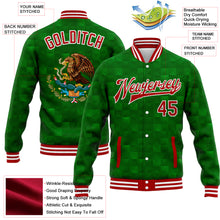 Charger l&#39;image dans la galerie, Custom Kelly Green Red-White Mexico 3D Bomber Full-Snap Varsity Letterman Jacket
